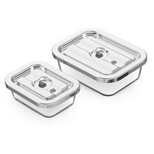 2x Glass food containers with stainless steel lids