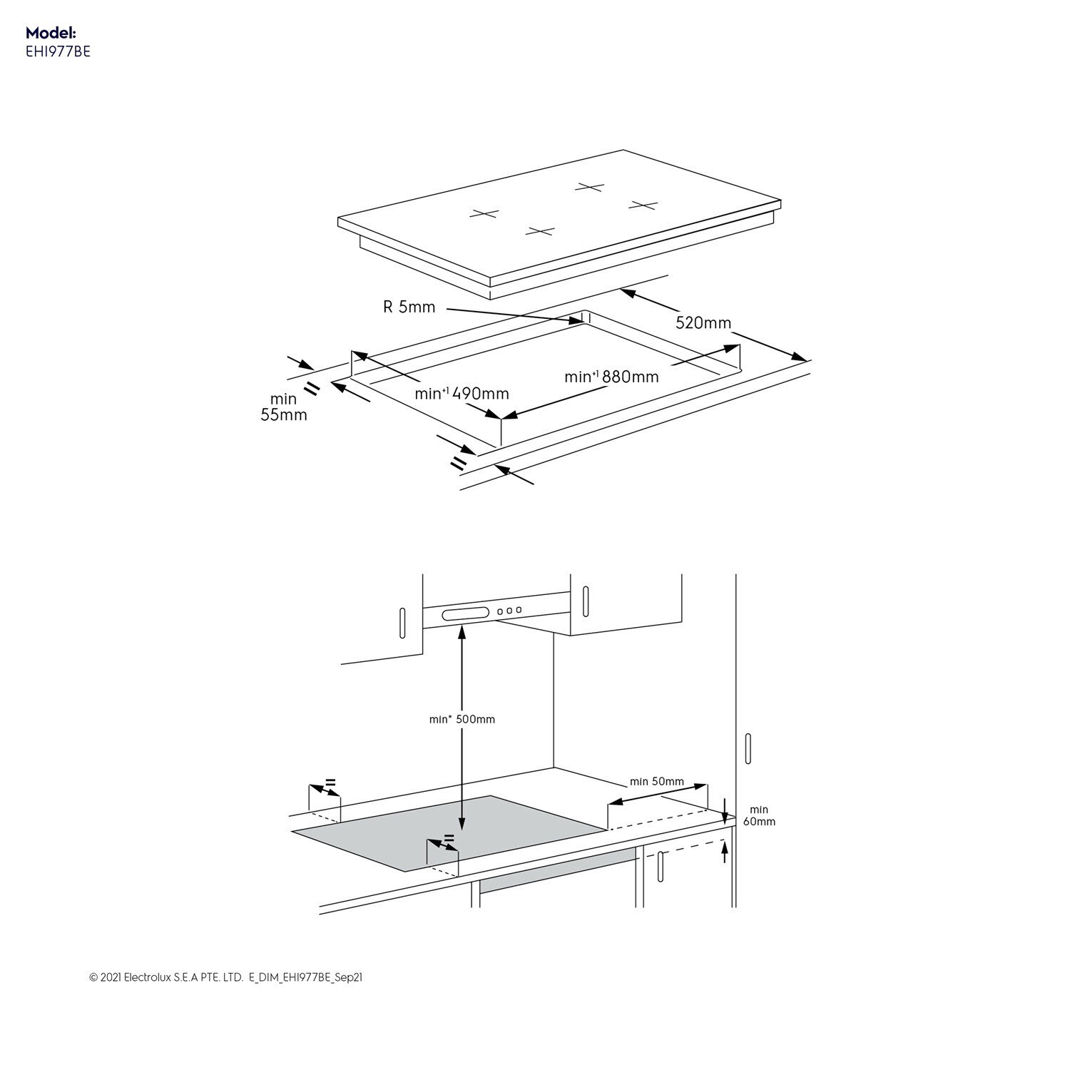 90cm 5burner builtin induction hob EHI977BE Electrolux Malaysia