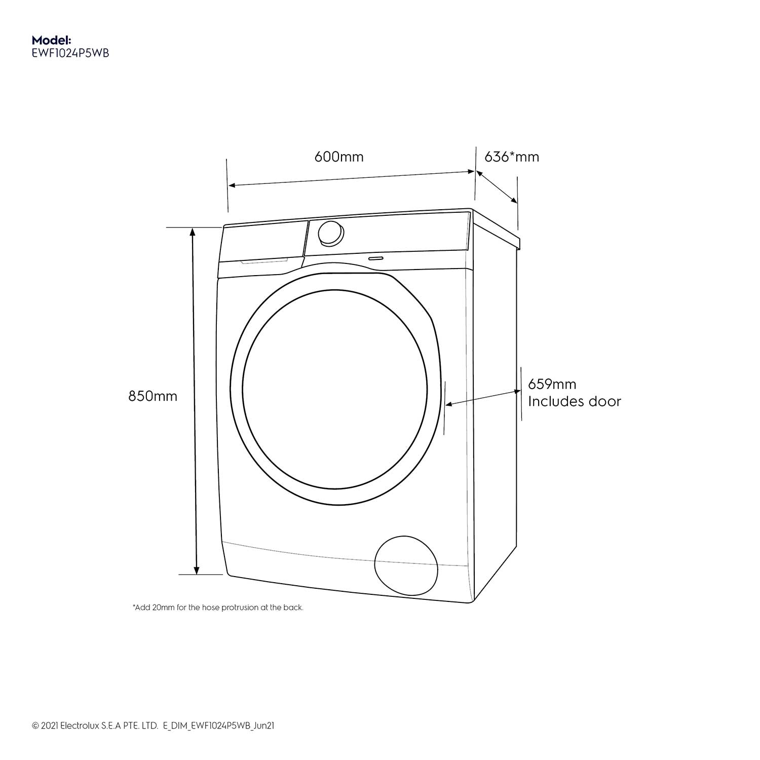 10kg front load washing machine EWF1024P5WB Electrolux Malaysia