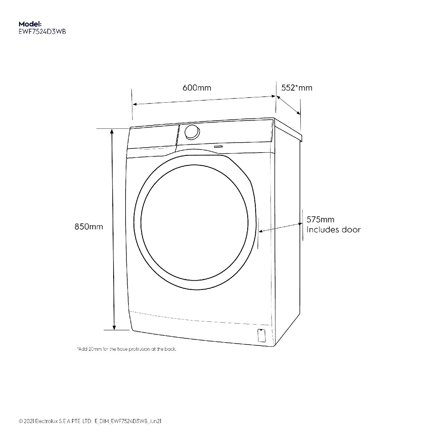 7.5kg front load washing machine EWF7524D3WB Electrolux Malaysia