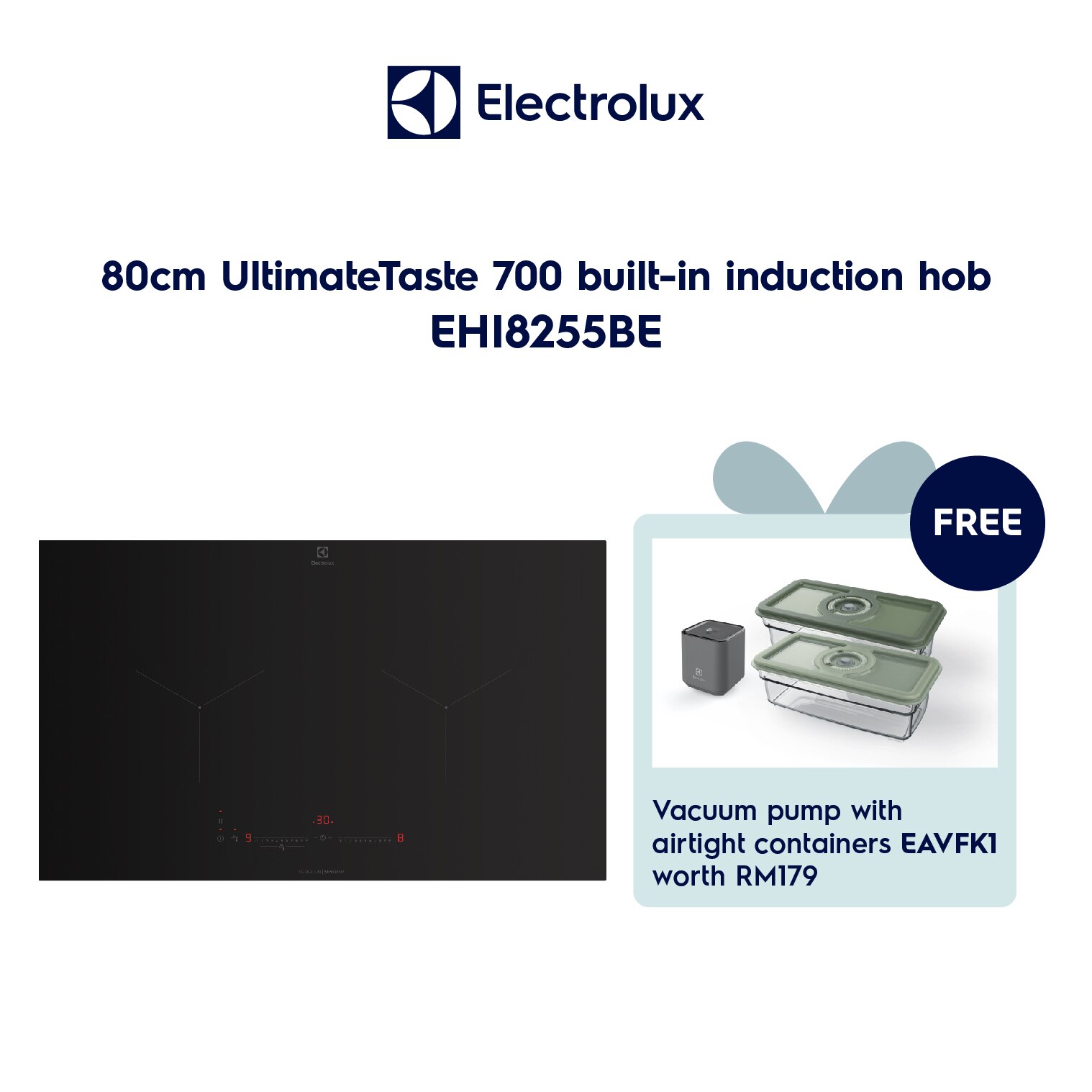 80cm 2burner builtin induction hob EHI8255BE Electrolux Malaysia