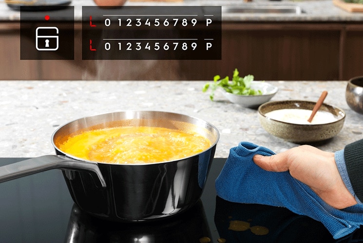 Lock the control panel to prevent accidental changes to heat settings while cooking. This feature also comes in handy when you're cleaning the hob, both during and after cooking.